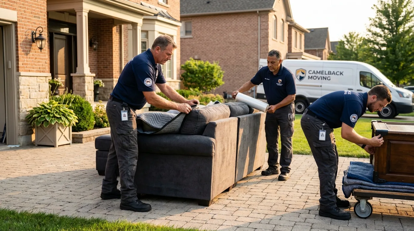 Large estate moving crew wrapping furniture in Peculiar, MO